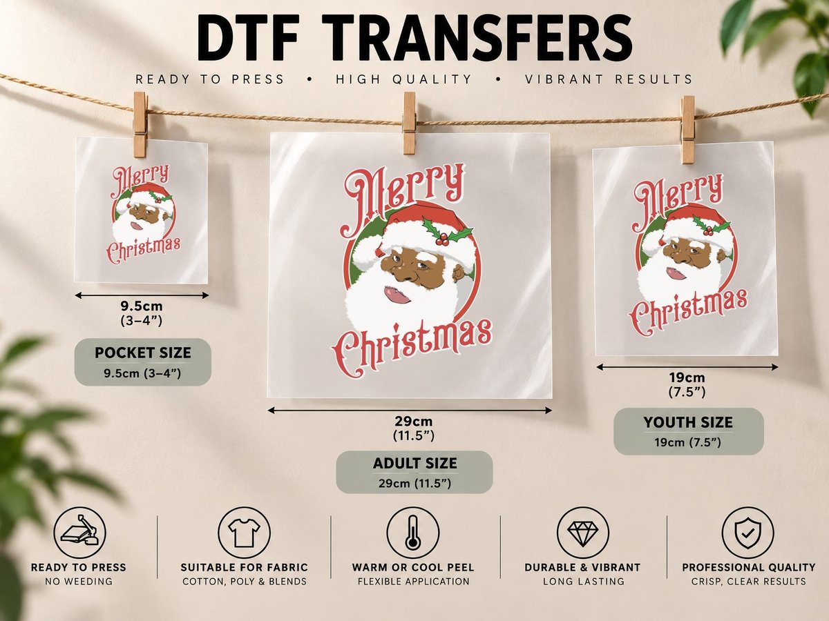 Merry Christmas African American Santa Claus Pullover DTF Transfer Iron On