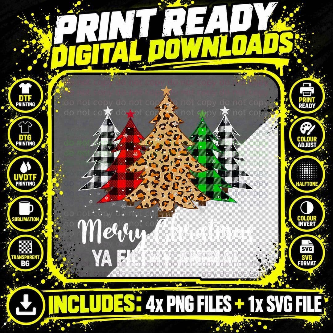 Merry Christmas Animal Filthy Ya Plaid Xmas Tree Pajamas Png SVG Digital Bundle