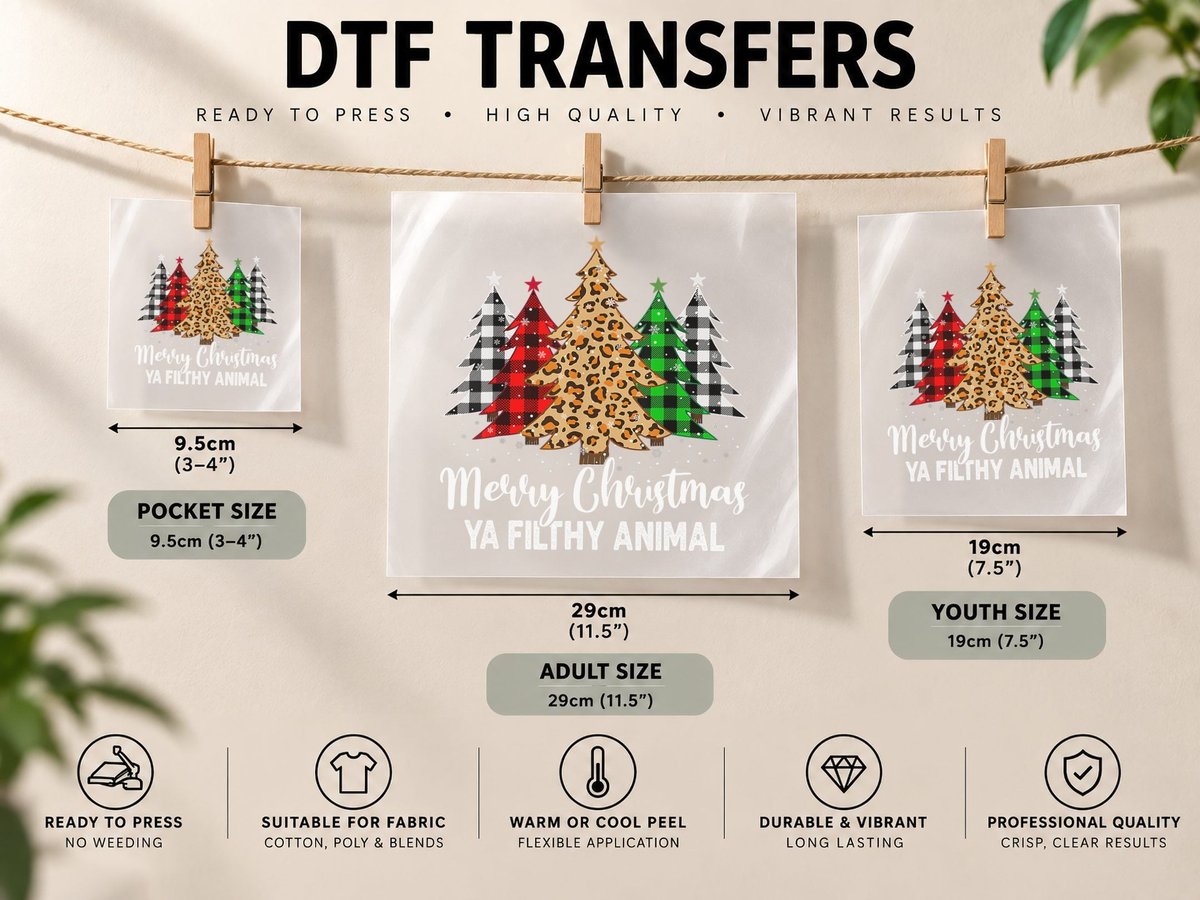 Merry Christmas Animal Filthy Ya Plaid Xmas Tree Pajamas DTF Transfer Iron On