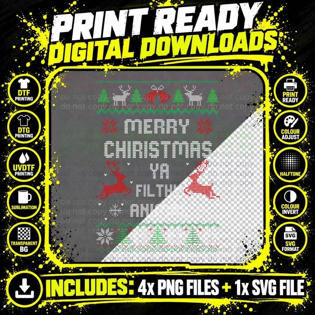 Merry Christmas Animal Filthy Ya Xmas Pajama T-Shirt Png SVG Digital Bundle