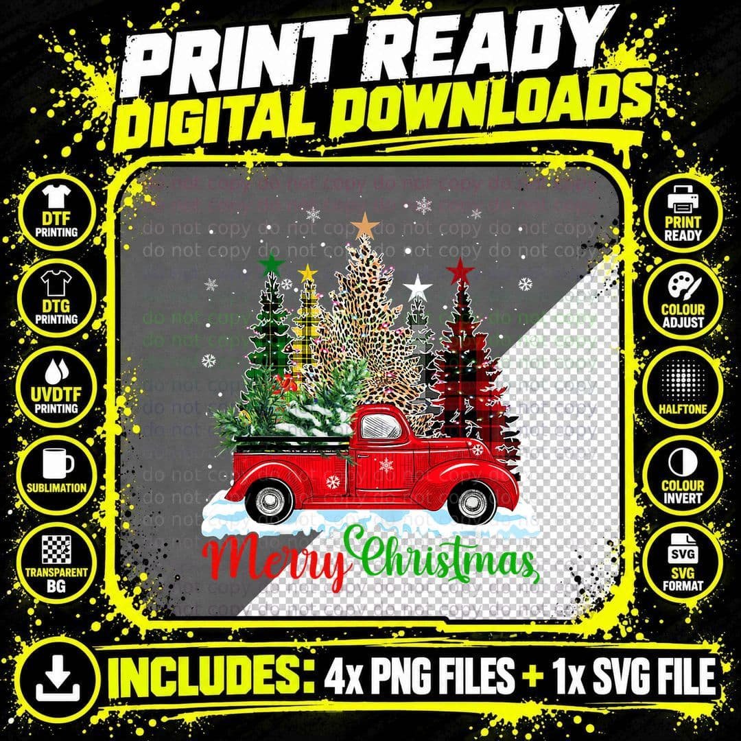 Merry Christmas Buffalo Truck Tree Red Plaid Men Women Png SVG Digital Bundle