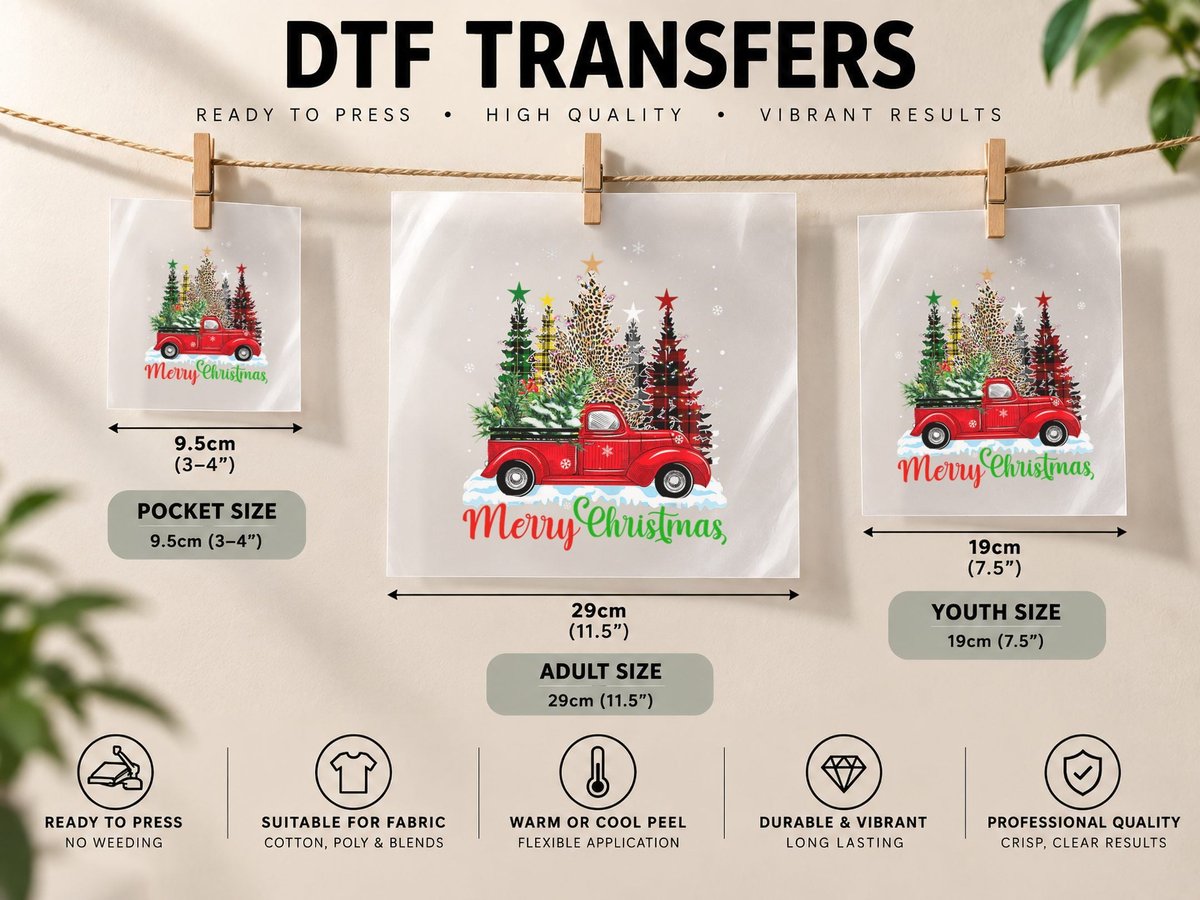 Merry Christmas Buffalo Truck Tree Red Plaid Men Women DTF Transfer Iron On