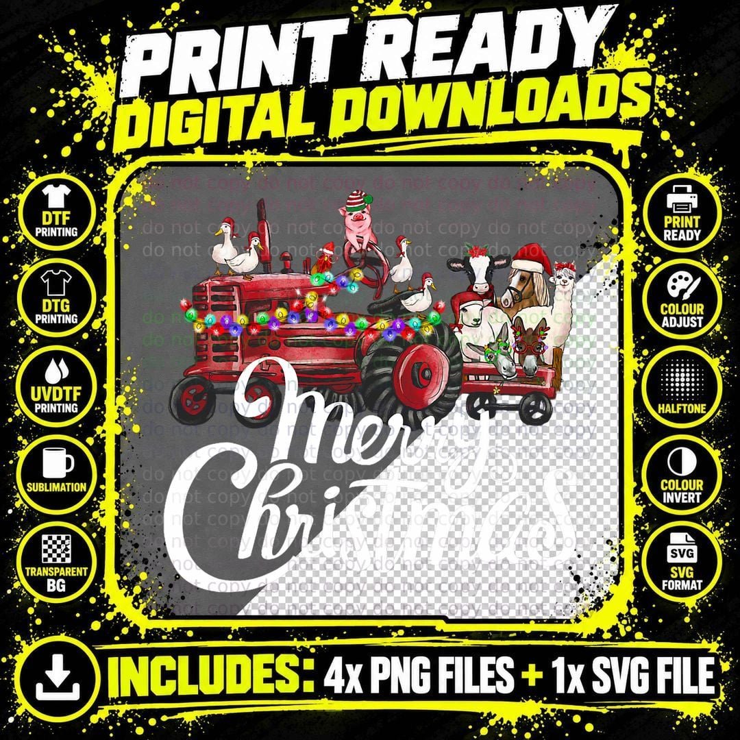 Merry Christmas Cute Christmas Farm Animal Truck T-Shirt Png SVG Digital Bundle