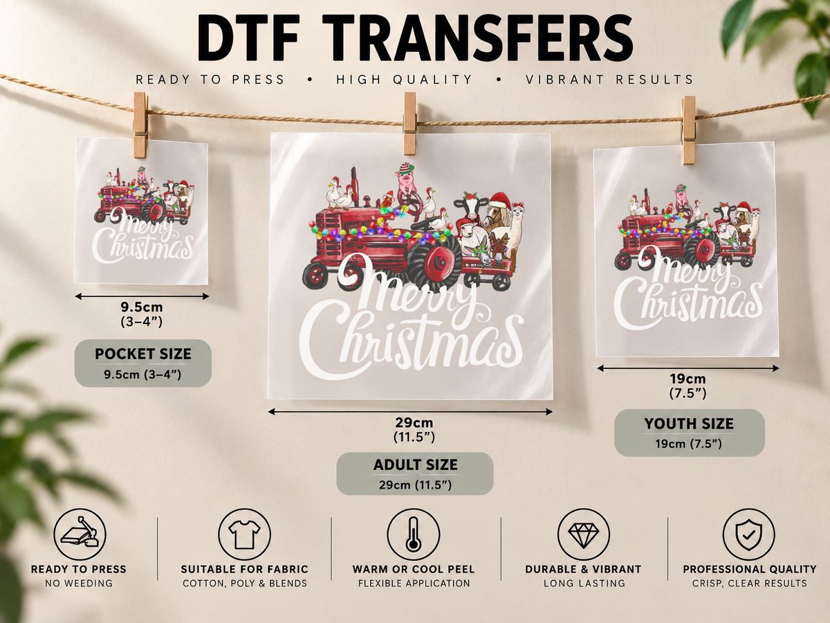 Merry Christmas Cute Christmas Farm Animal Truck DTF Transfer Iron On