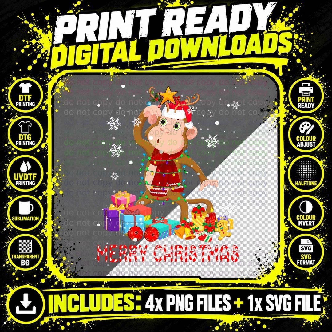 Merry Christmas Cute Christmas Lights Santa Reindeer Png SVG Digital Bundle