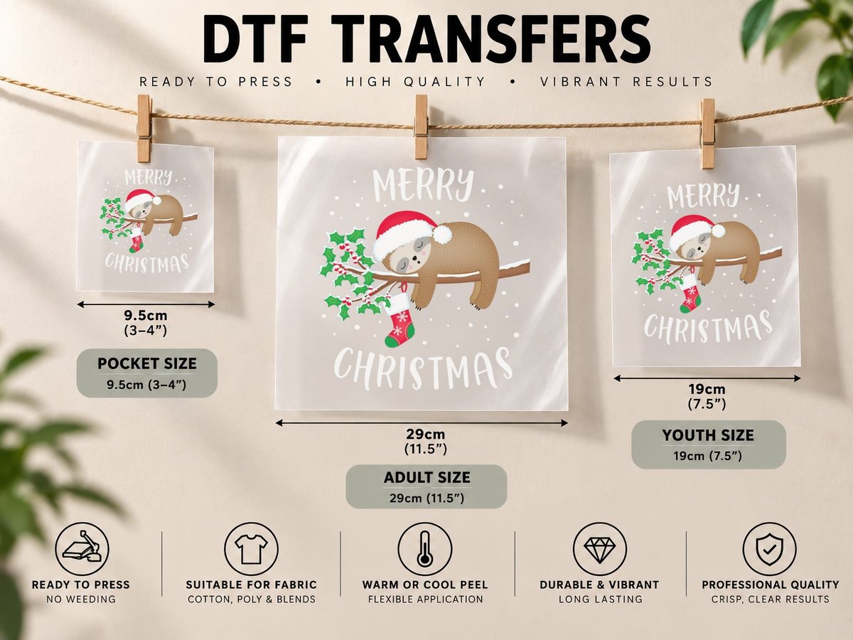 Merry Christmas Cute Sloth Xmas Outfit Matching Family DTF Transfer Iron On