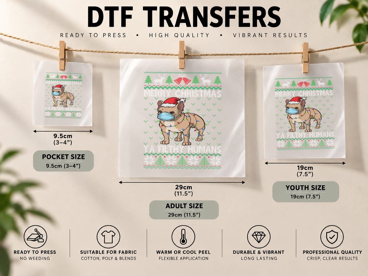 Merry Christmas Frenchie Dog Ugly Christmas French Bulldog DTF Transfer Iron On