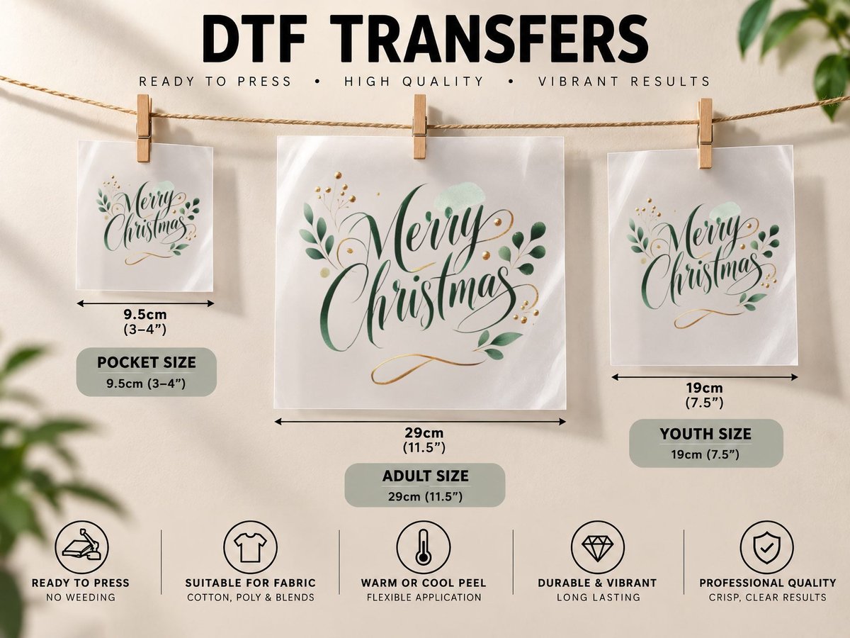 Merry Christmas Green Calligraphy Holiday Season's DTF Transfer Iron On