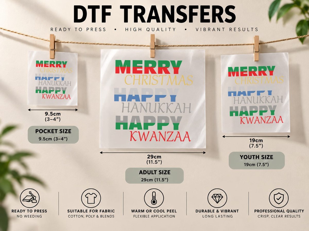 Merry Christmas Happy Hanukkah Happy Kwanzaa Holiday DTF Transfer Iron On