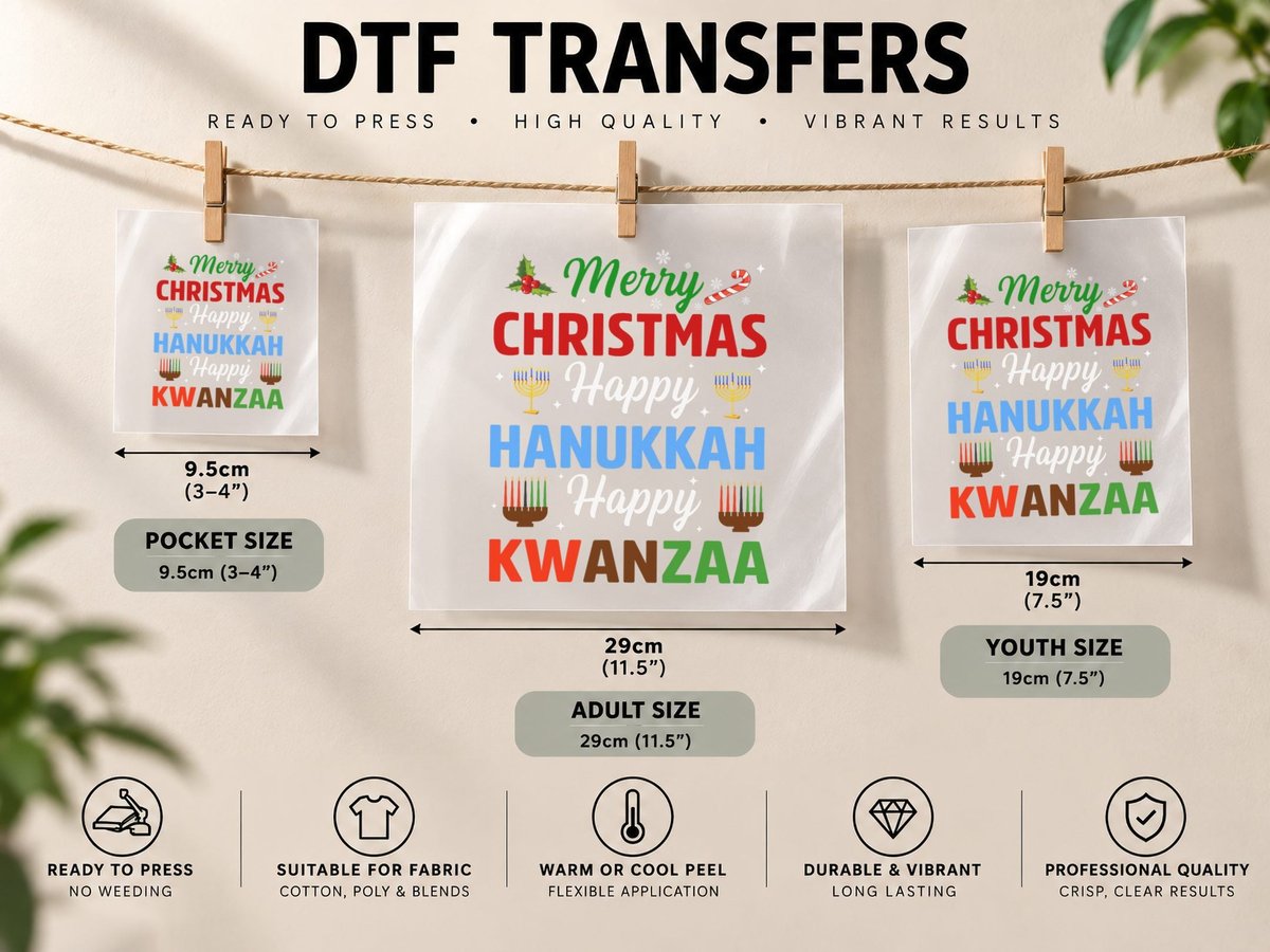 Merry Christmas Happy Hanukkah Jewish Happy Kwanzaa Xmas DTF Transfer Iron On