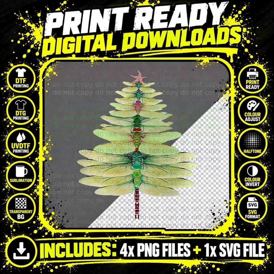 Merry Christmas Insect Lover Xmas Dragonfly Christmas Png SVG Digital Bundle