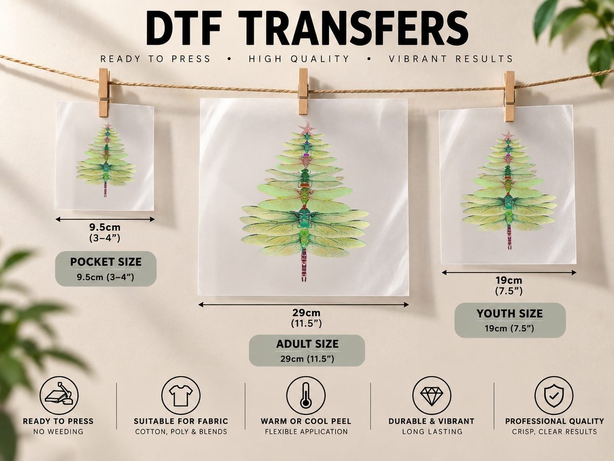 Merry Christmas Insect Lover Xmas Dragonfly Christmas Tree DTF Transfer Iron On