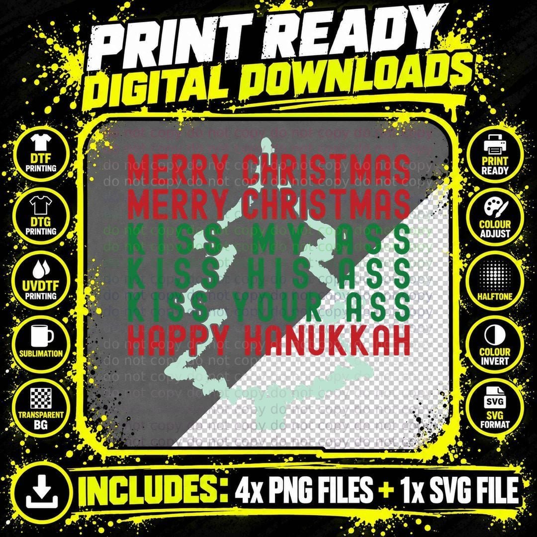 Merry Christmas Kiss My Ass Funny Hanukkah Pullover Png SVG Digital Bundle