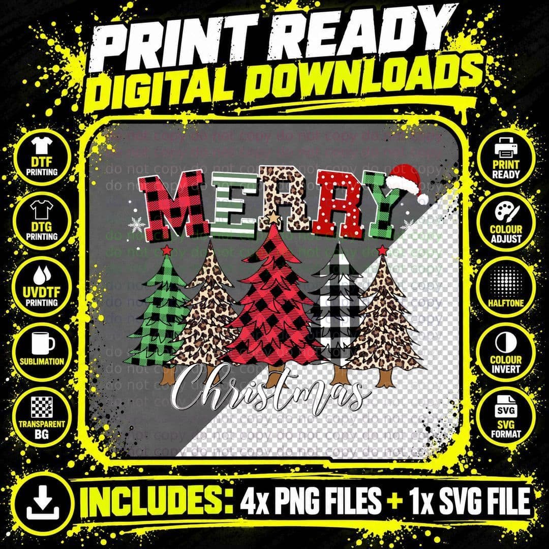 Merry Christmas Leopard Buffalo Red Plaid for Men Women Png SVG Digital Bundle