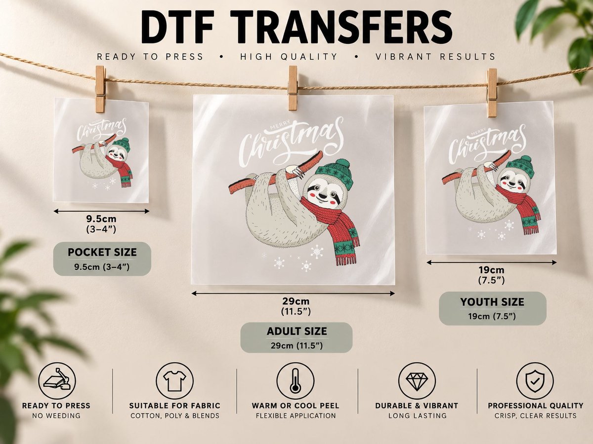 Merry Christmas Slothmas Sloth Lovers Xmas Holiday Gift DTF Transfer Iron On