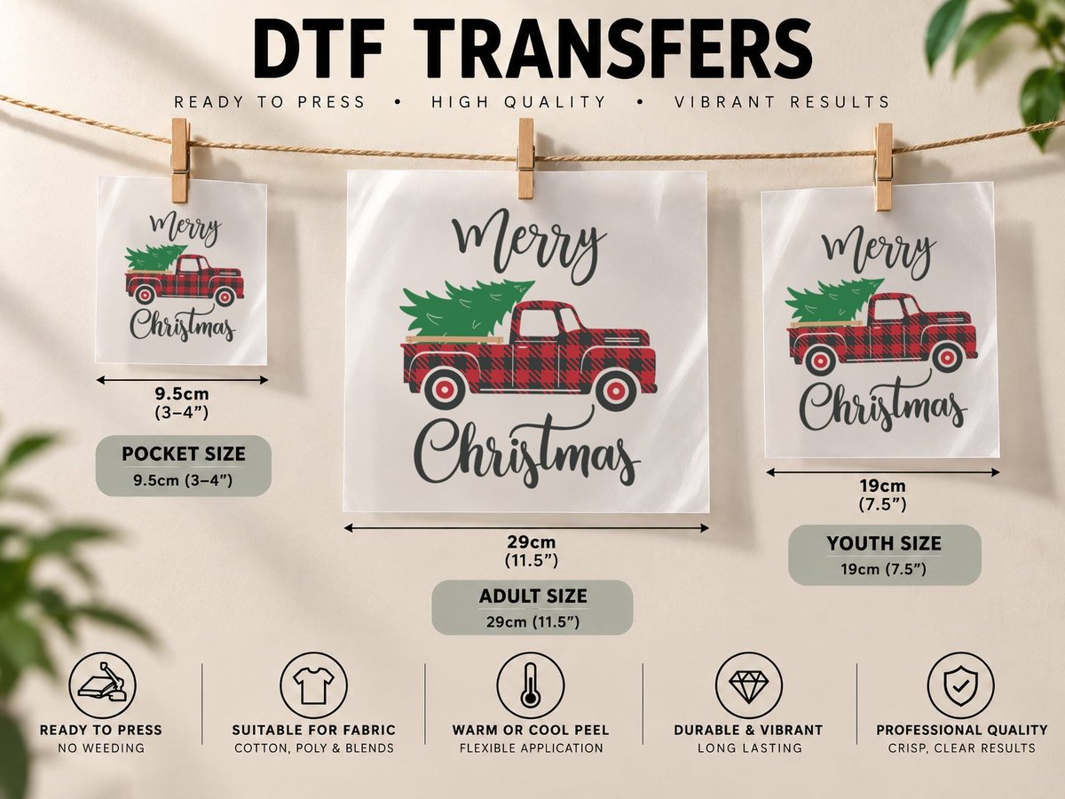 Merry Christmas Tree Buffalo Truck Tree Red Plaid Christmas DTF Transfer Iron On