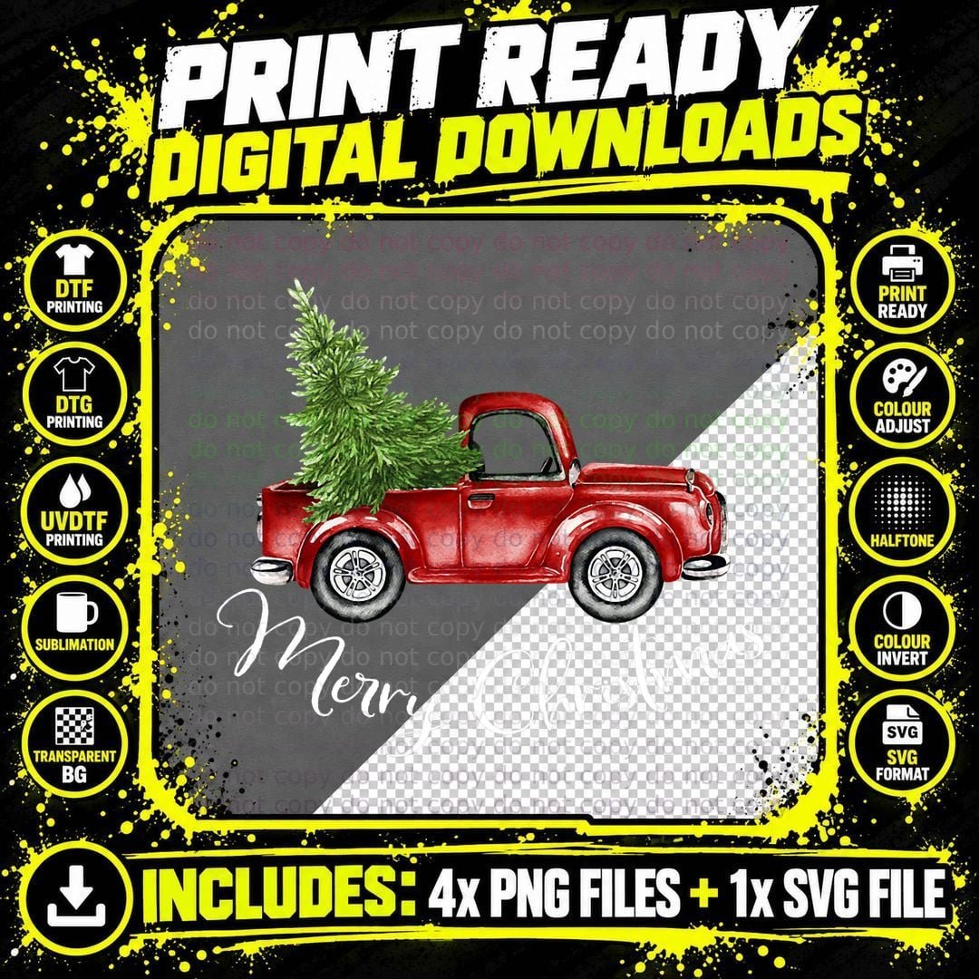 Merry Christmas Truck Shirt T-Shirt Png SVG Digital Bundle