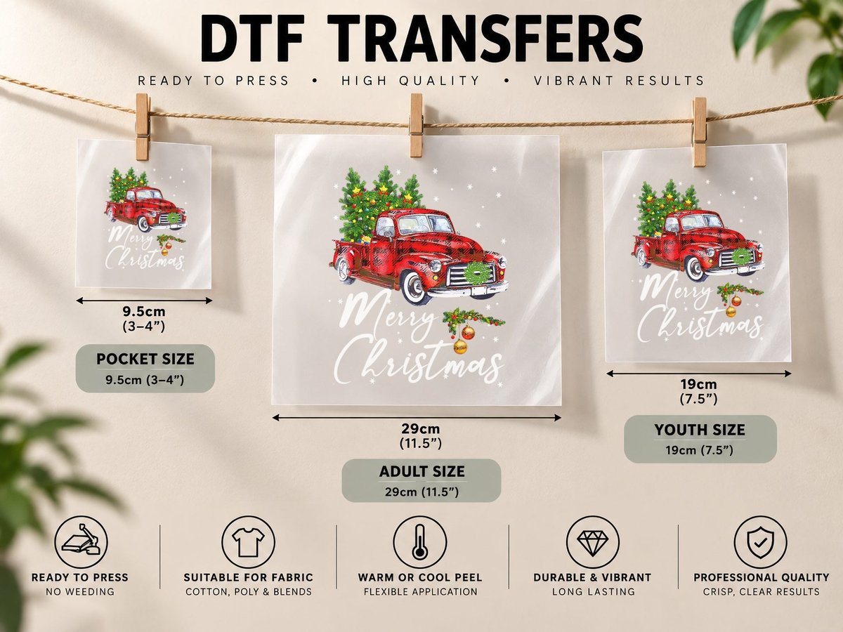 Merry Christmas Vintage Wagon Red Truck Pajama Family Party DTF Transfer Iron On