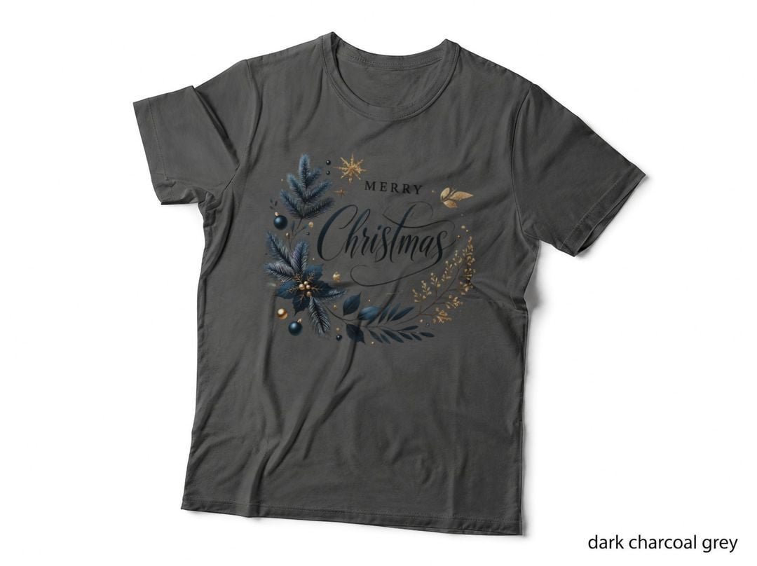 Merry Christmas Wreath Poinsettia Holiday Script Gift T-Shirt