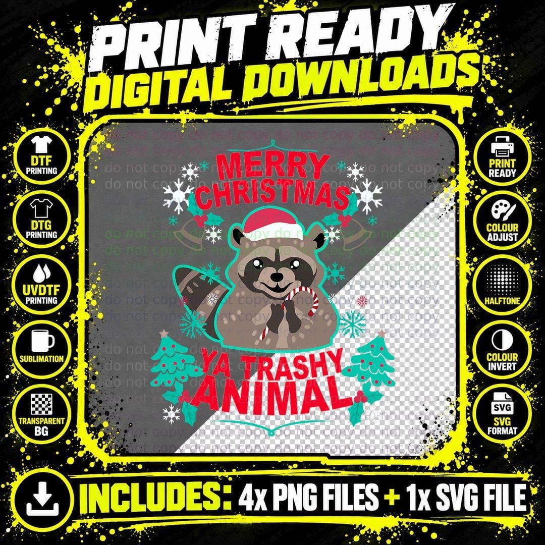 Merry Christmas Yaa Trashy Animal Xmas for Raccoon Lover Png SVG Digital Bundle