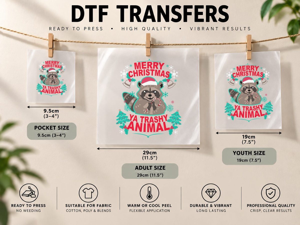 Merry Christmas Yaa Trashy Animal Xmas for Raccoon Lover DTF Transfer Iron On