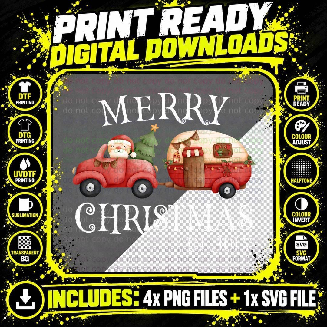 Merry Christmas in July Camping Cute Santa Claus Camper Png SVG Digital Bundle