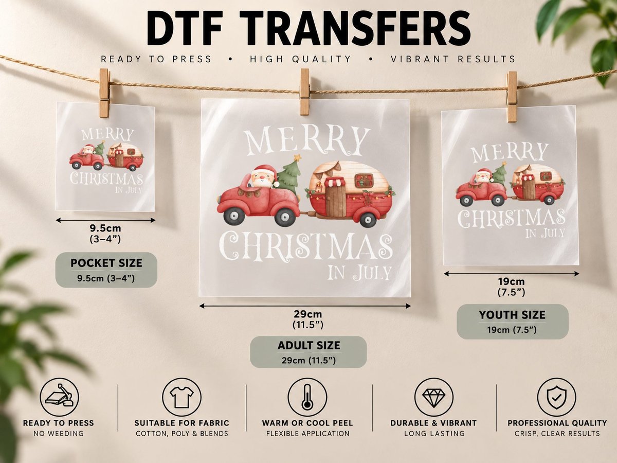 Merry Christmas in July Camping Cute Santa Claus Camper DTF Transfer Iron On