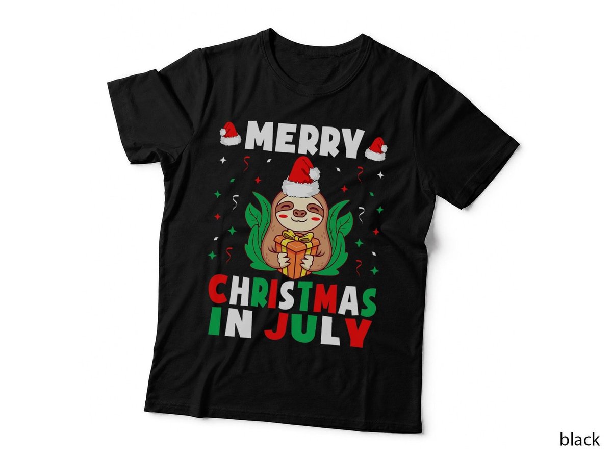 Merry Christmas in July Cute Sloth in Santa Hat Kids Toddler T-Shirt