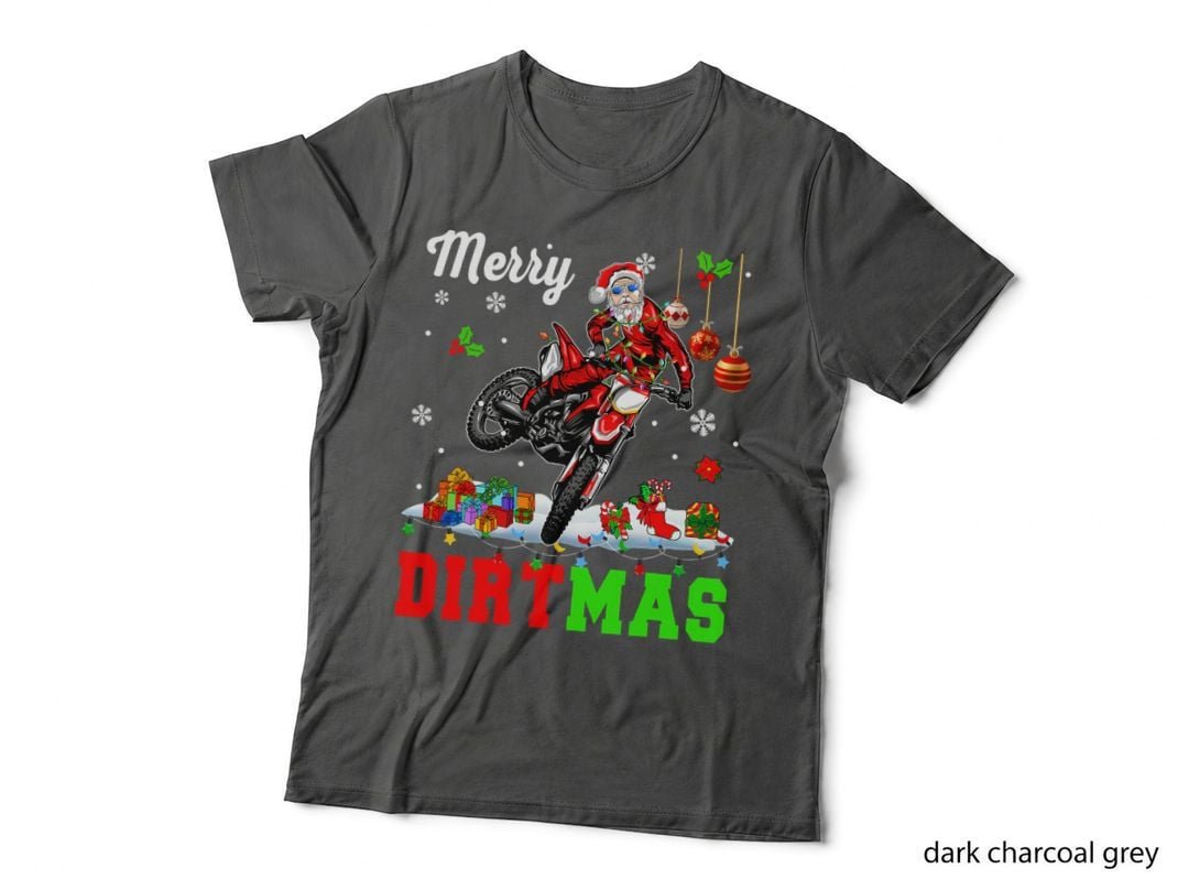 Merry Dirtmas Christmas Lights Santa Riding Dirt Bike Biker T-Shirt