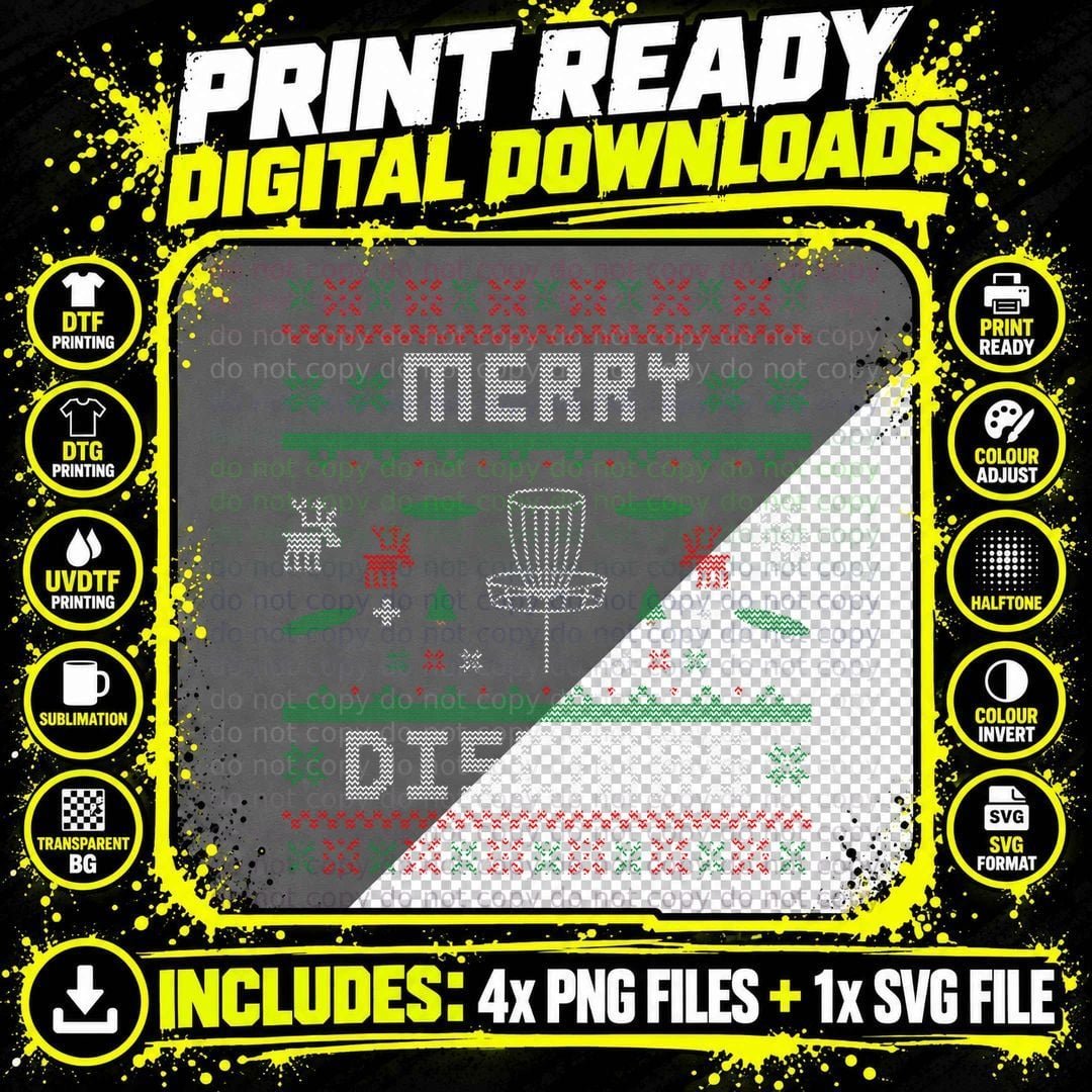 Merry Discmas Disc Golf Ugly Dad Uncle Christmas Png SVG Digital Bundle
