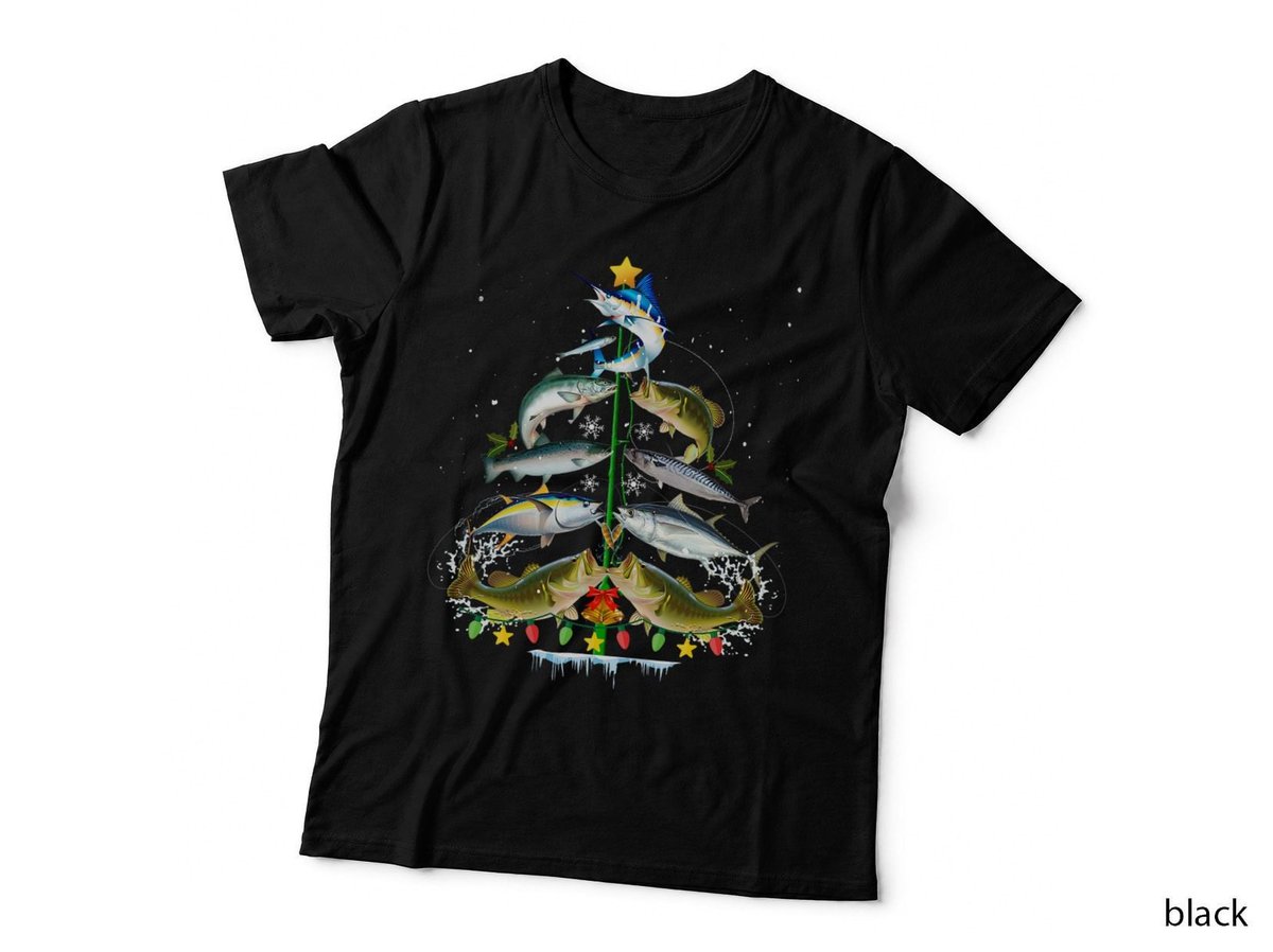 Merry Fishmas Christmas Tree Funny Fish Fishing Fisherman T-Shirt