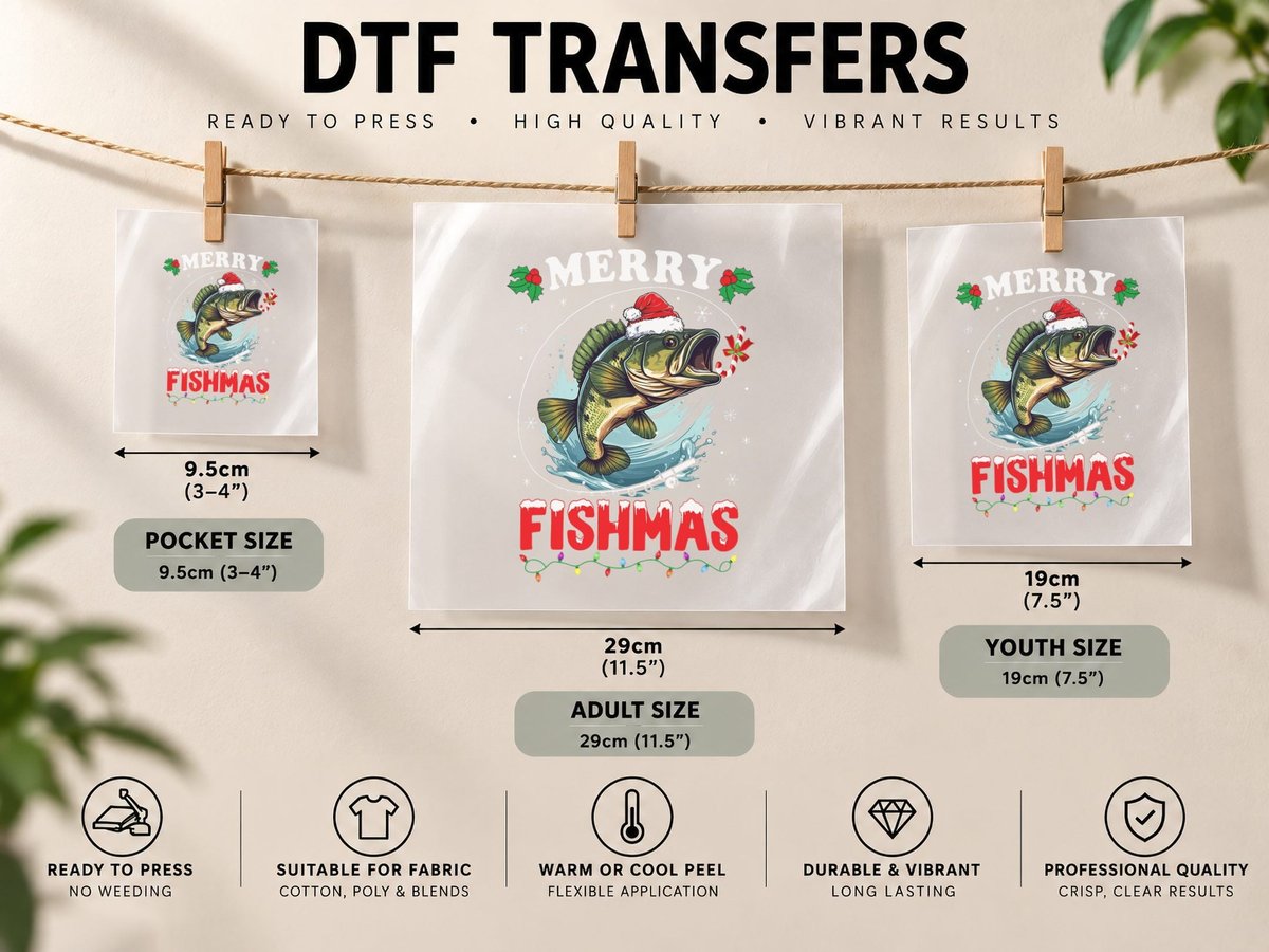 Merry Fishmas Fish Funny Fishing Christmas Dad Men DTF Transfer Iron On