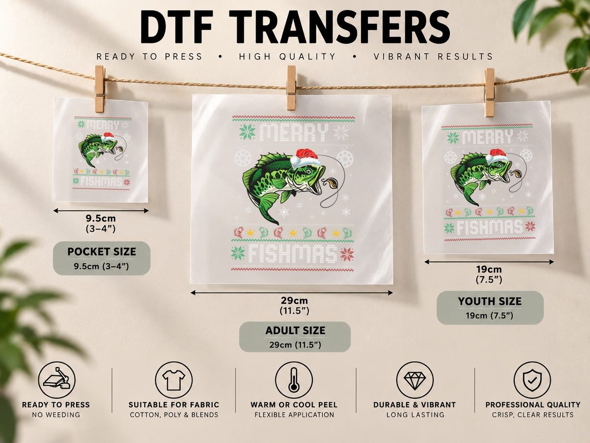 Merry Fishmas Funny Fish Fishing Fisherman Ugly Christmas DTF Transfer Iron On