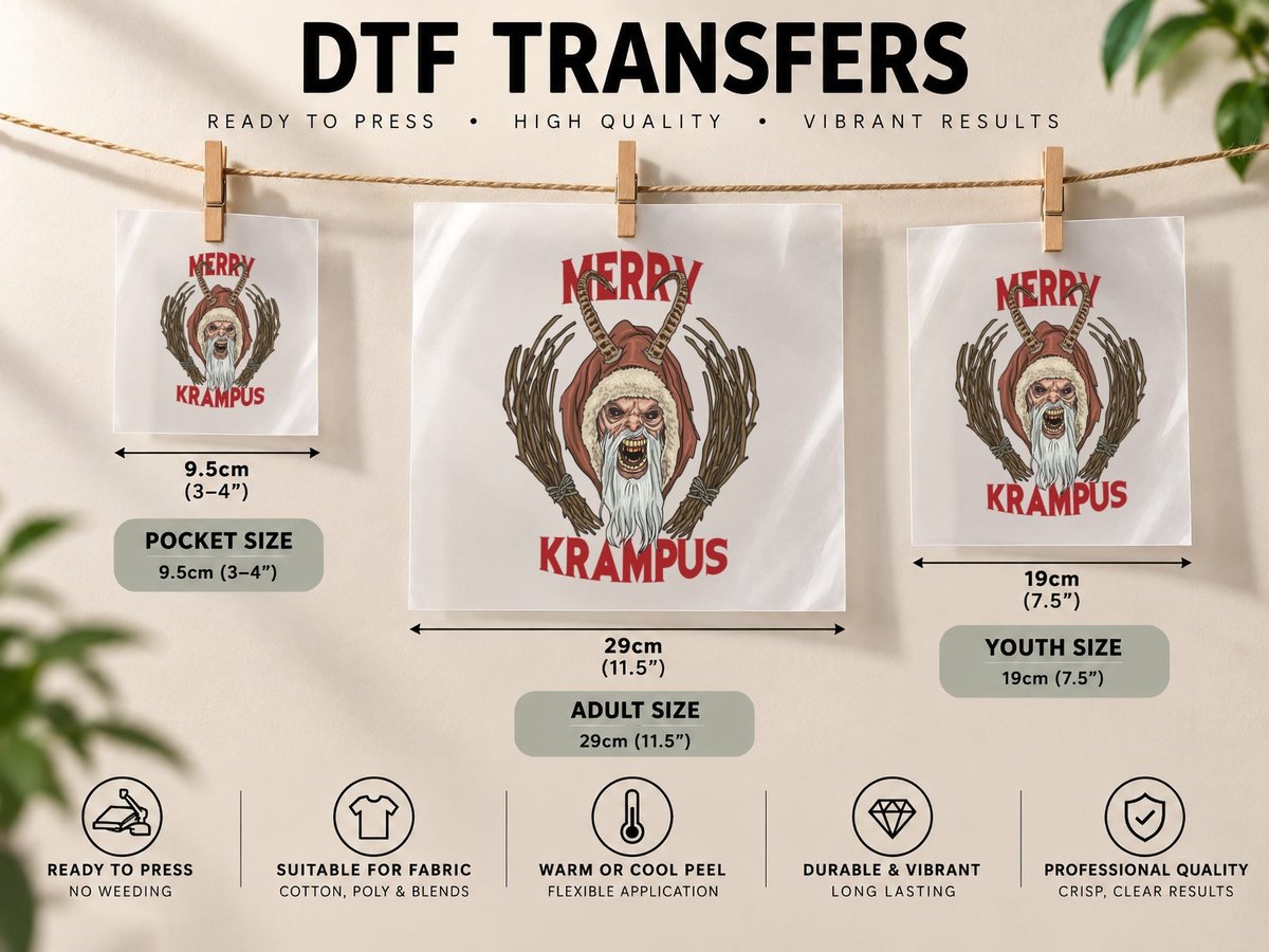 Merry Krampus Satanic Goth Christmas Horror Xmas Pullover DTF Transfer Iron On
