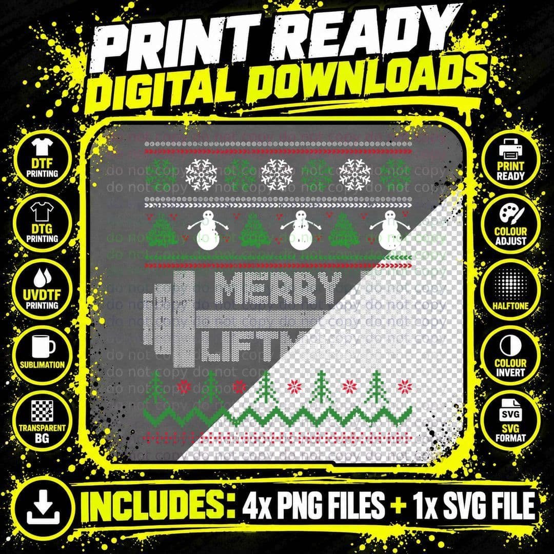 Merry Liftmas Christmas Funny X-Mas Pun Gym Workout Png SVG Digital Bundle