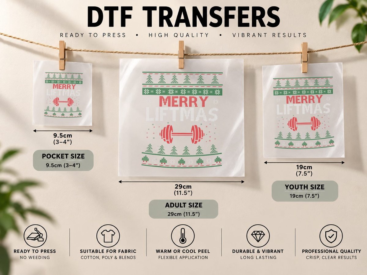 Merry Liftmas Ugly Christmas Gym Workout, Ugly Christmas DTF Transfer Iron On