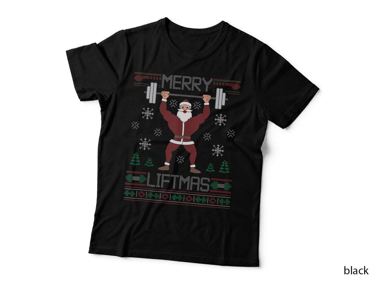 Merry Liftmas Ugly Christmas Sweater Santa Claus Gym Workout T-Shirt