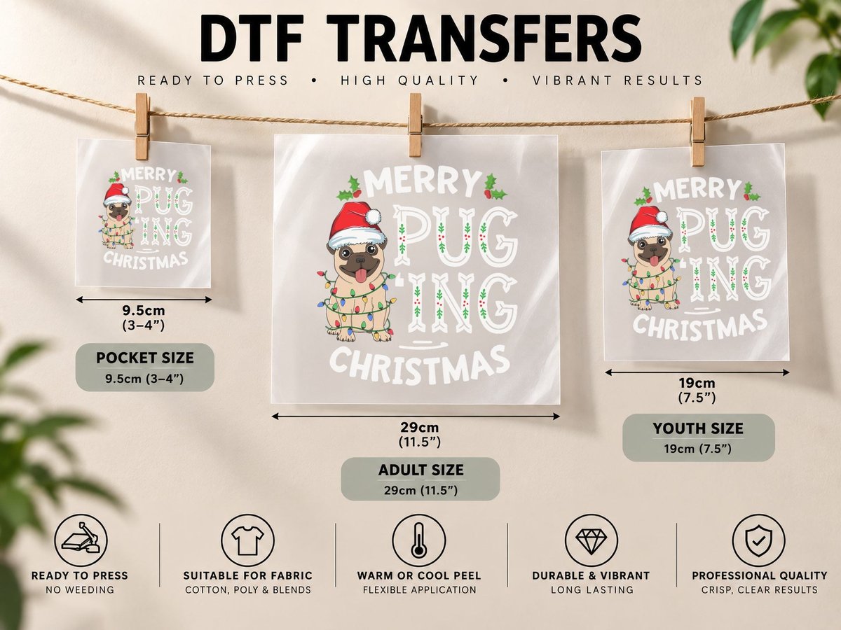 Merry Pugging Christmas Dog Santa Pug Xmas Boys Pugmas DTF Transfer Iron On