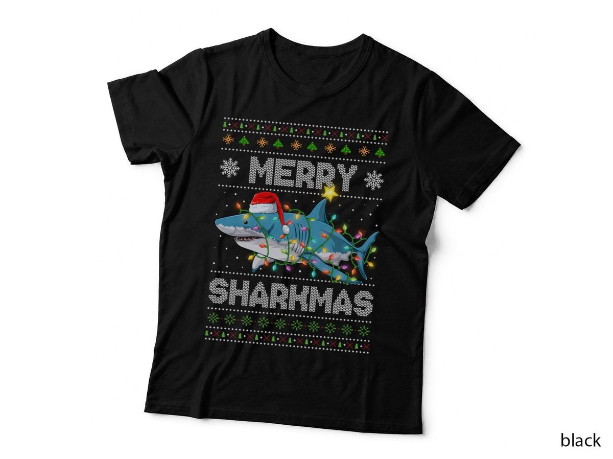 Merry Sharkmas Shark Santa Ugly Christmas Lights Boys Xmas Pullover Hoodie