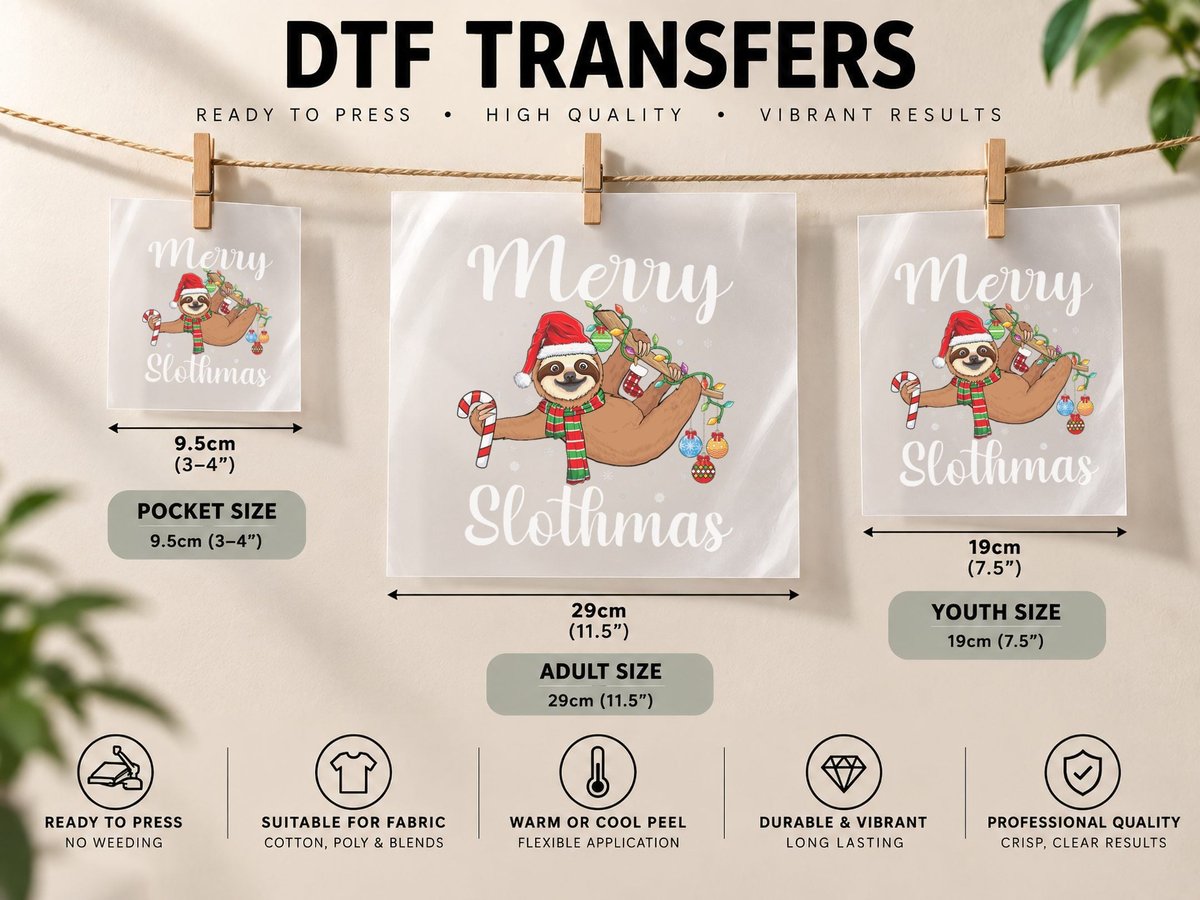 Merry Slothmas Cute Xmas Sloth Santa Sloth Christmas Sloth DTF Transfer Iron On