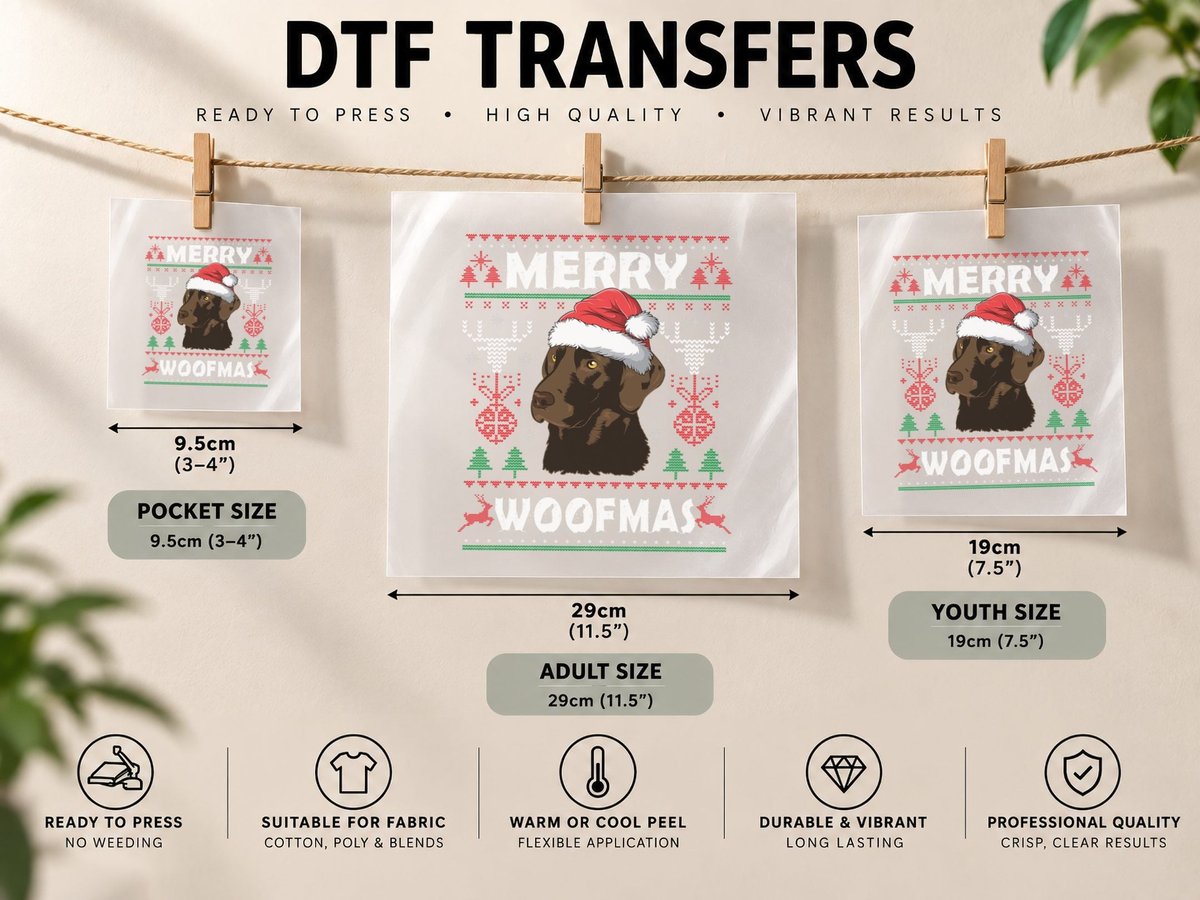 Merry Woofmas Chocolate Lab Christmas Labrador Lover Gift DTF Transfer Iron On