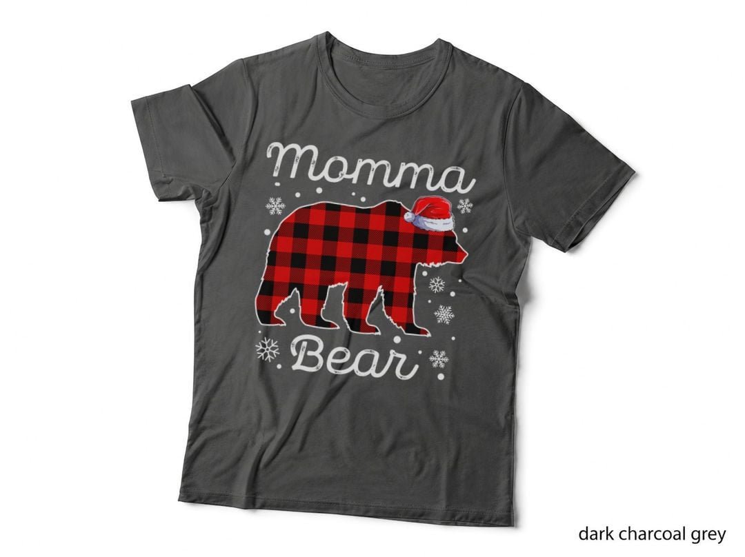 Momma Bear Christmas Pajamas Red Plaid Buffalo Family T-Shirt