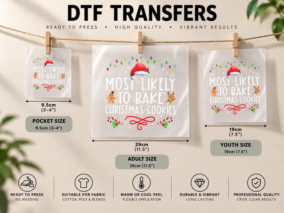 Most Likely to Bake Christmas Cookies Funny Baker Christmas DTF Transfer Iron On