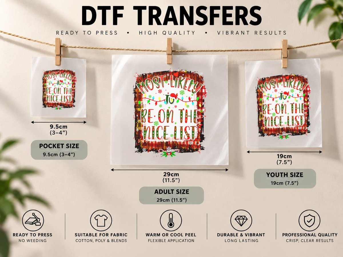 Most Likely to Christmas Be on the Nice List Family Group DTF Transfer Iron On