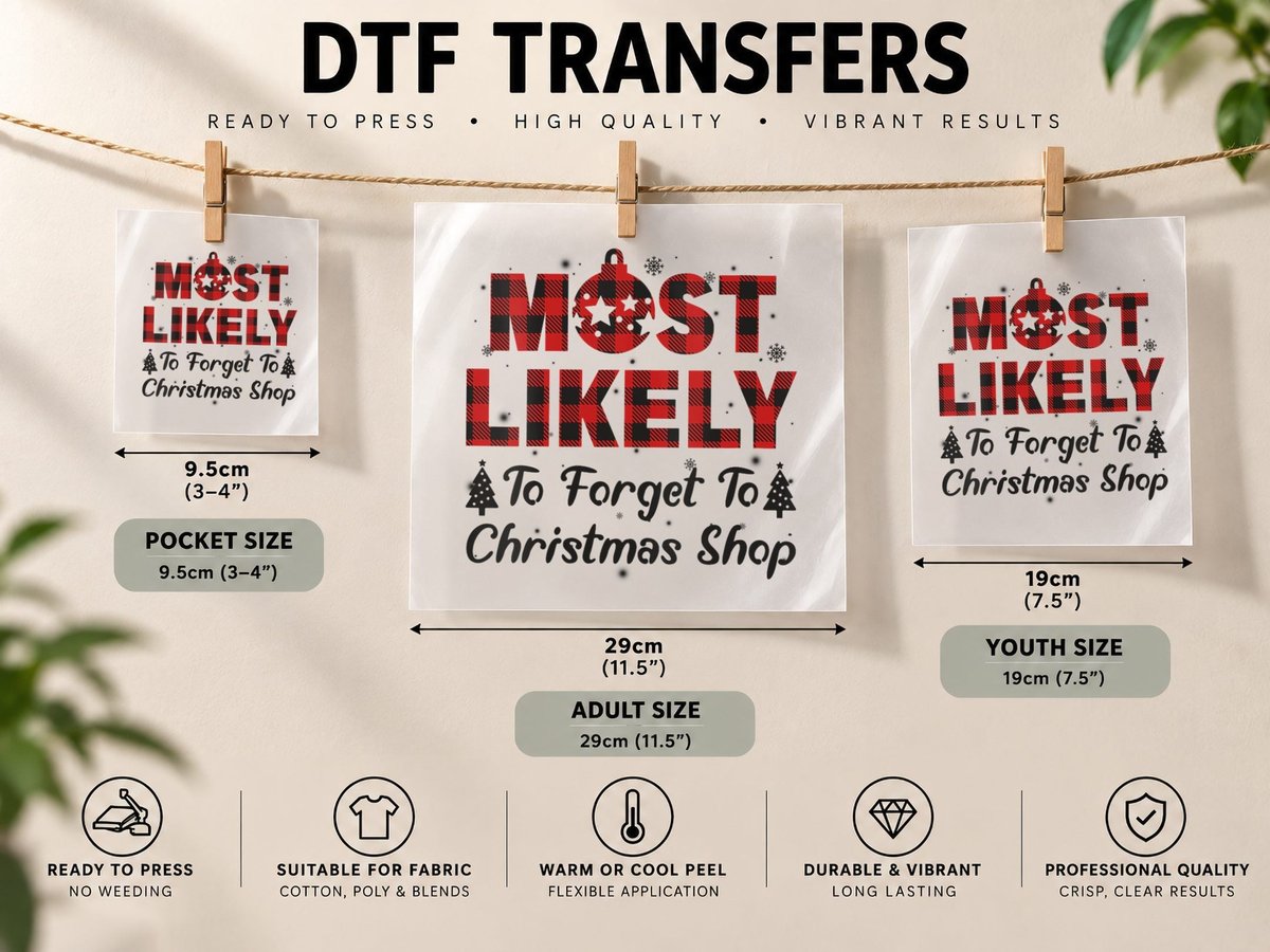 Most Likely to Forget Christmas Shop Funny Saying DTF Transfer Iron On