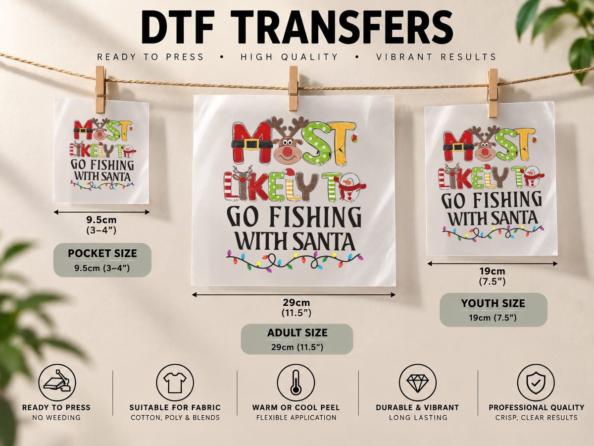 Most Likely to Go Fishing with Santa Christmas Fishing DTF Transfer Iron On