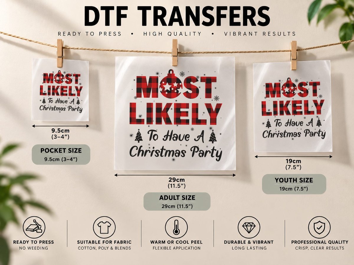 Most Likely to Have a Christmas Party Funny Saying DTF Transfer Iron On