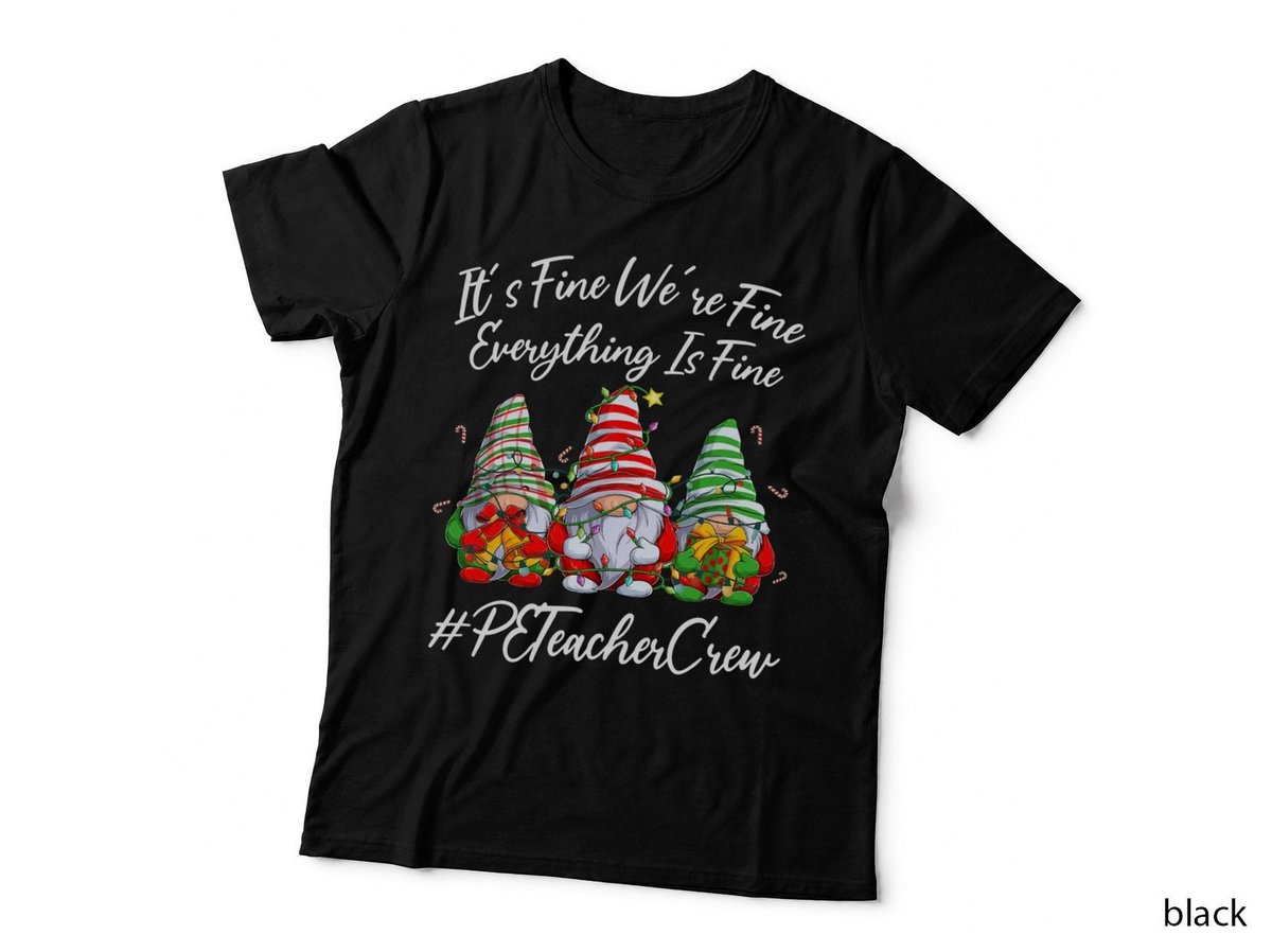 PE Teacher Crew Funny Everything Is Fine Christmas Gnomie T-Shirt