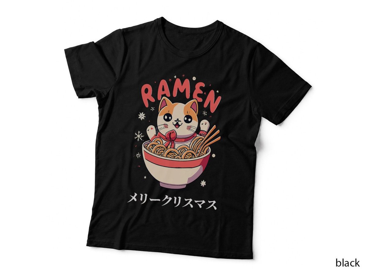 Ramen Tee Cat Tee Kawaii Anime Merry Christmas Japanese T-Shirt