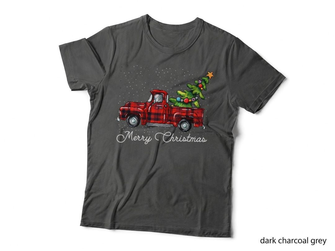 Red Buffalo Plaid Pickup Truck with Tree Merry Christmas T-Shirt